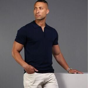 Collars and Co Navy Venetian Merino Zip Polo Size Small NWT